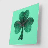 Green Sparkles Shamrock St. Patrick' Day turquoise Vierkante Klok (Hoek)
