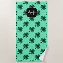 Green Sparkles Shamrock St. Patrick's Day Monogram Strandlaken