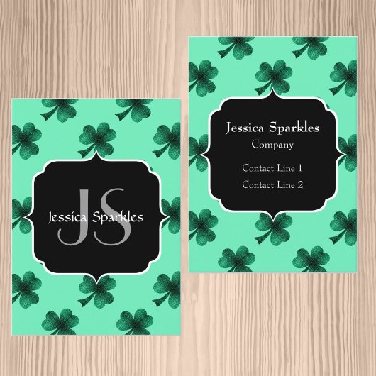 Green Sparkles Shamrock St. Patrick's Day Monogram Visitekaartje