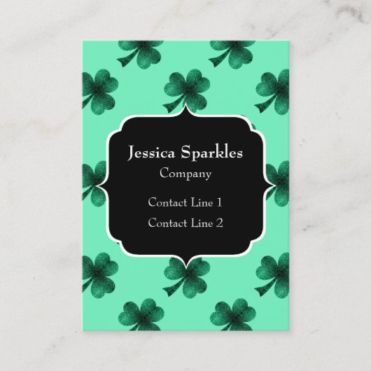 Green Sparkles Shamrock St. Patrick's Day Monogram Visitekaartje (Voorkant)