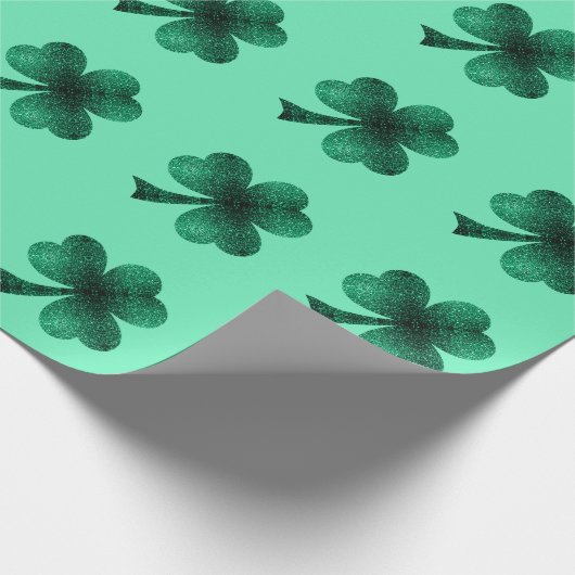 Green Sparkles Shamrock St. Patrick's Day patroon Cadeaupapier (Hoek)