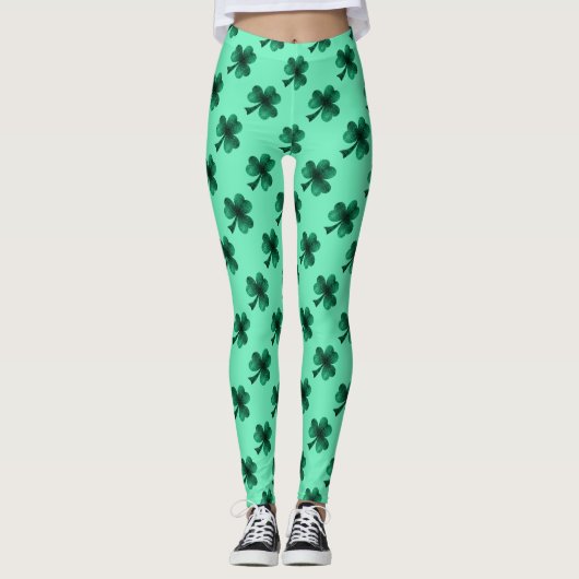 Green Sparkles Shamrock St. Patrick's Day patroon Leggings (Voorkant)