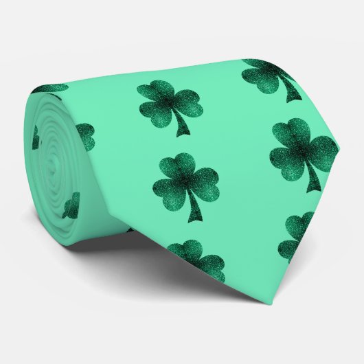 Green Sparkles Shamrock St. Patrick's Day patroon Stropdas (Opgerold)