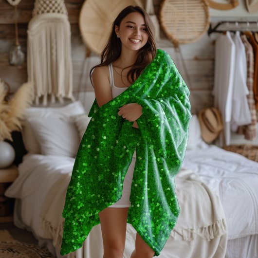 Green sparkling faux glitter pattern  fleece deken