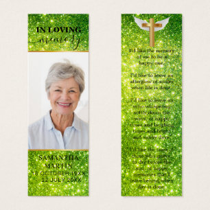 Green Sparkly Elegant Memorial Bladwijzer Mini Visitekaartjes
