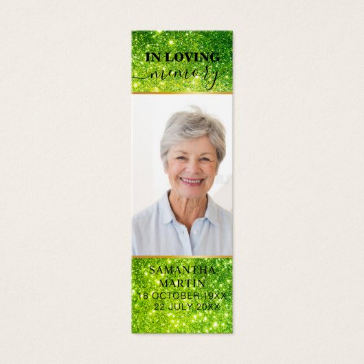 Green Sparkly Elegant Memorial Bladwijzer Mini Visitekaartjes (Voorkant)