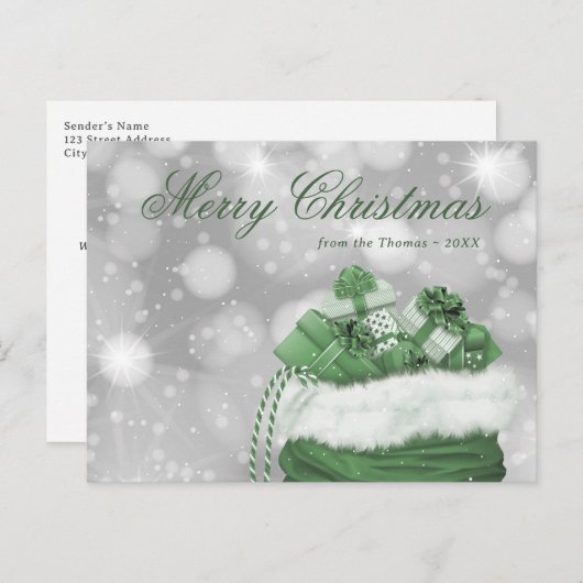 Green Sparkly Elegant Merry kerst Feestdagenkaart (Voorkant / Achterkant)