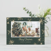 Green Sparkly-fotokerstkaarten Feestdagenkaart (Staand voorkant)