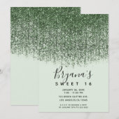 Green Sparkly Glitter Sweet 16 Birthday Party Kaart (Voorkant / Achterkant)