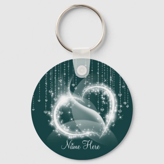 Green Sparkly Hearts Sleutelhanger (Voorkant)