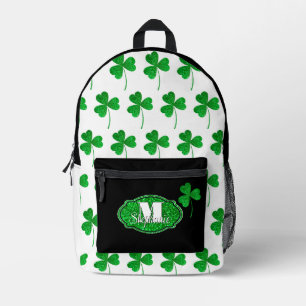 Green Sparkly Shamrocks Monogrammed St Patrick Bedrukte Rugzak