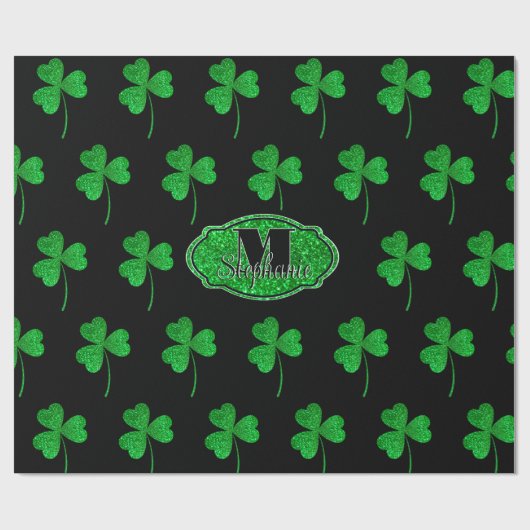 Green Sparkly Shamrocks Monogrammed St Patrick Cadeaupapier (Vlak)