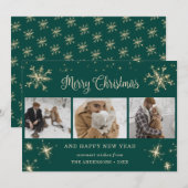 Green Sparkly Snowflake-fotokerstkaarten Feestdagenkaart (Voorkant / Achterkant)