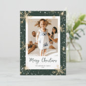 Green Sparkly Snowflake Photo Christmas Cards Feestdagenkaart (Staand voorkant)