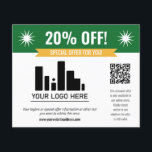 Green Speciale Aanbieding Korting Uw Logo & QR Cod Flyer<br><div class="desc">Speciale aanbieding korting flyer voor uw kleine bedrijf met een groene banner aan de bovenkant gecombineerd met een kleinere gele banner en vet witte lettertypen. Speciale aanbieding korting flyer gepersonaliseerd met uw logo,  QR-code,  en aangepaste tekst.</div>