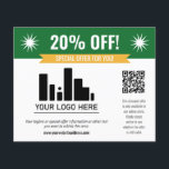 Green Speciale Aanbieding Korting Uw Logo & QR Cod Flyer<br><div class="desc">Speciale aanbieding korting flyer voor uw kleine bedrijf met een groene banner aan de bovenkant gecombineerd met een kleinere gele banner en vet witte lettertypen. Speciale aanbieding korting flyer gepersonaliseerd met uw logo,  QR-code,  en aangepaste tekst.</div>