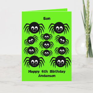 Green Spider Halloween Birthday Son Kaart