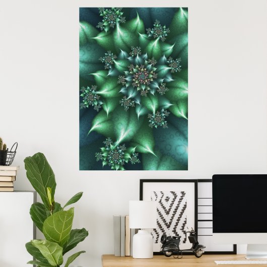 Green Spiky Floral Poster (Thuiskantoor)