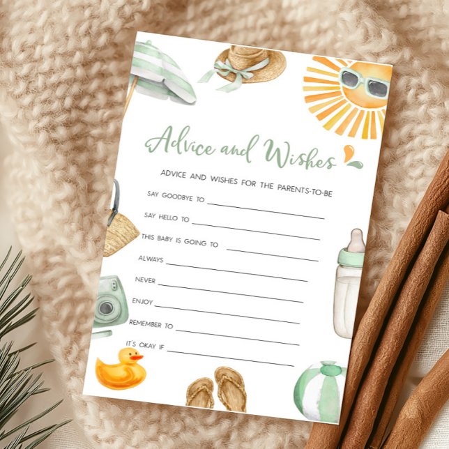 Green Splish Splash Baby advies en wensen spel (Summer Baby Bash Baby Shower Advice and Wishes Game)