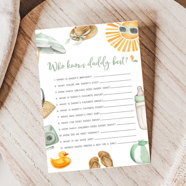 Green Splish Splash Baby Wie kent Daddy Beste Spel (Summer Baby Bash Baby Shower Who knows Daddy Best Game)