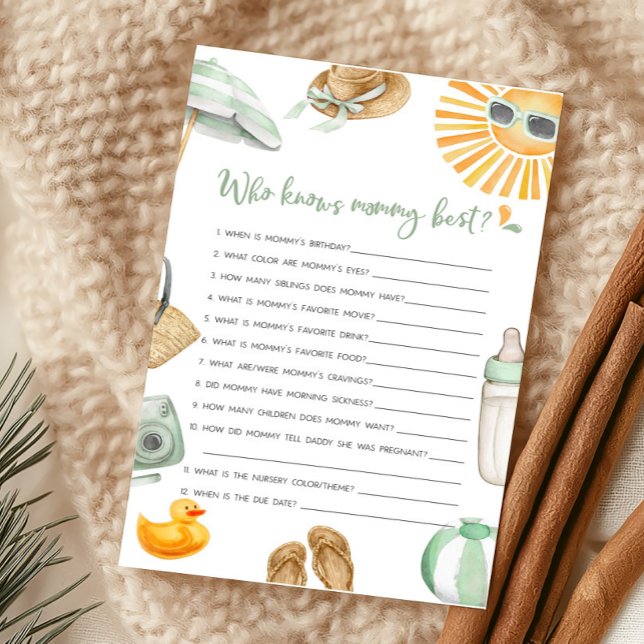 Green Splish Splash Baby Wie weet Mama Beste Spel (Summer Baby Bash Baby Shower Who knows Mommy Best Game)