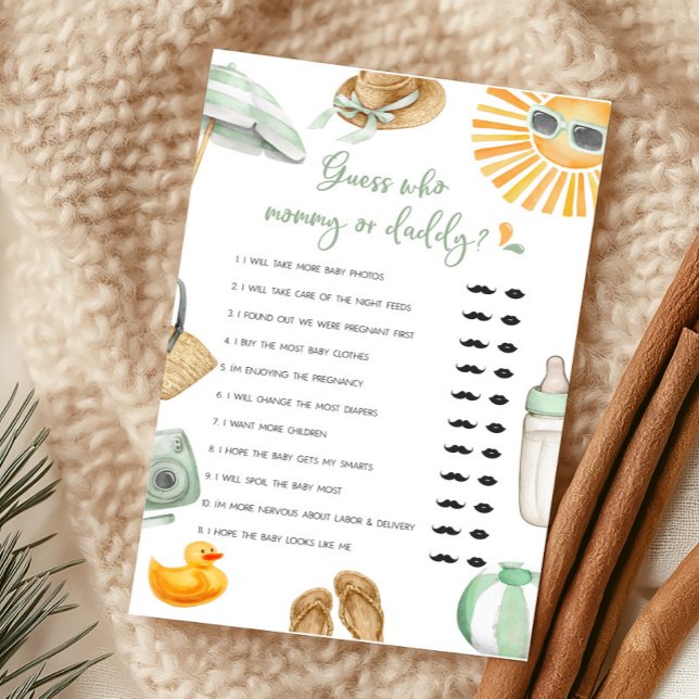 Green Splish Splash Raad eens wie mama of papa spe (Summer Baby Bash Baby Shower Guess who Mommy or Daddy Game)