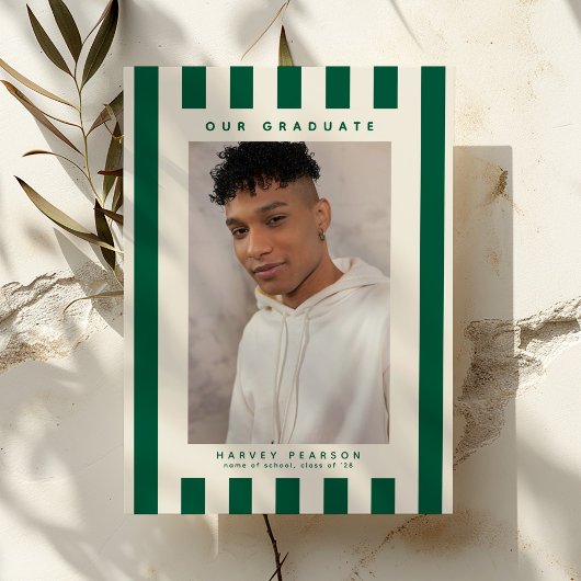 Green Sporty Stripes 2 Photo Graduation Aankondiging