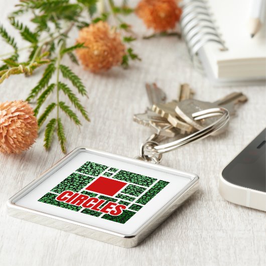 Green Spotted Abstraction with Red Accents Sleutelhanger (Zijkant)