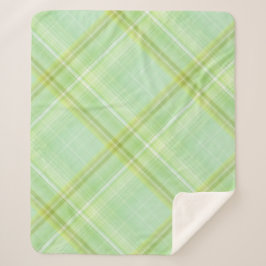 Green Sprout Pastel Green Plaid Sherpa Deken