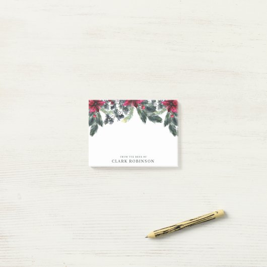 Green Spruce Red Poinsettia kerst Post-it® Notes (Op bureau)