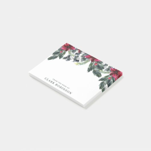 Green Spruce Red Poinsettia kerst Post-it® Notes (Schuin)