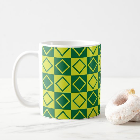 Green Square Diamond Modern Geometric Koffiemok (Met donut)