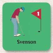 Green Square Golfer Putting Golf Ball Bier Onderzetter (Voorkant)