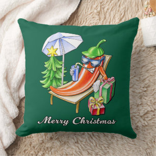 Green Square Merry Christmas Chili Cartoon Art Kussen