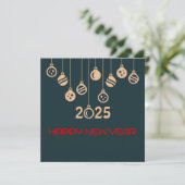 Green Square wish card New Year Christmaball Feestdagenkaart (Staand voorkant)