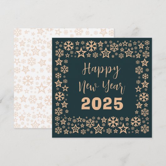 Green Square wish card with a lot of golden stars Feestdagenkaart (Voorkant / Achterkant)