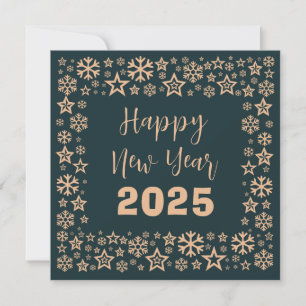 Green Square wish card with a lot of golden stars Feestdagenkaart