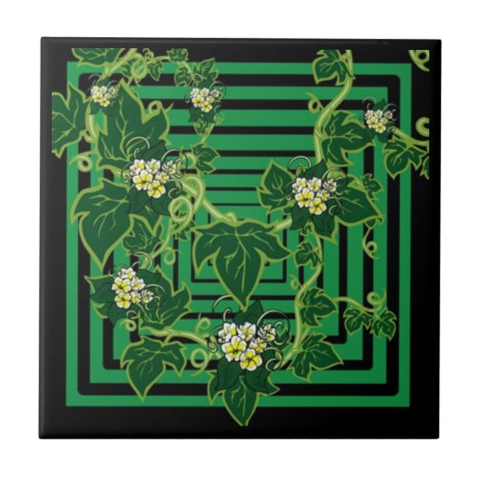 Green Squared Florah Tile Tegeltje (Voorkant)