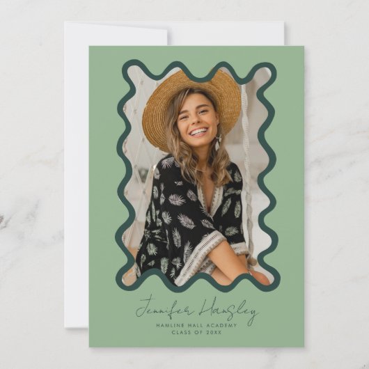 Green Squiggly Foto Lijst Afstuderen aankondiging (Voorkant)
