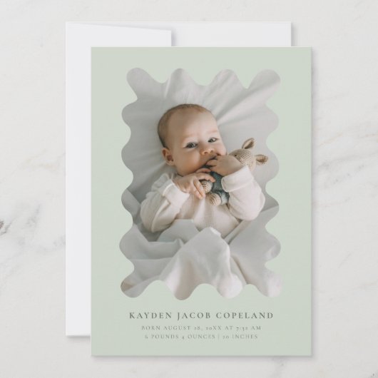 Green Squiggly Lijst Geboorteaankondiging Foto Aankondiging (Voorkant)