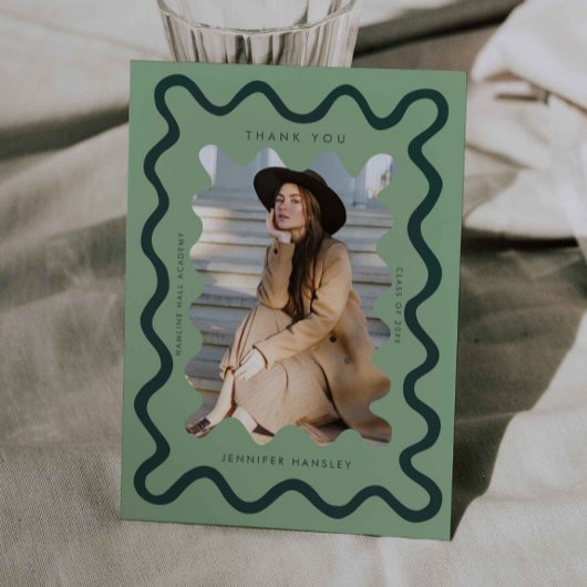 Green Squiggly Wavy Lijst Afstuderen Dank u Aankondiging