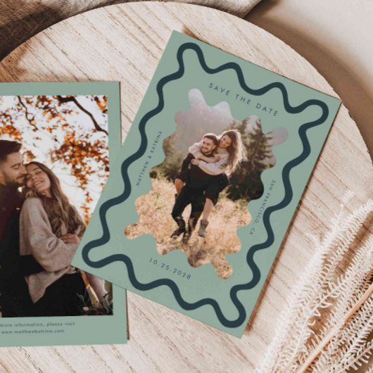 Green Squiggly Wavy Lijst Wedding Save The Date