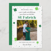 Green St Patrick baby Aankondiging Klaver Foto (Voorkant / Achterkant)