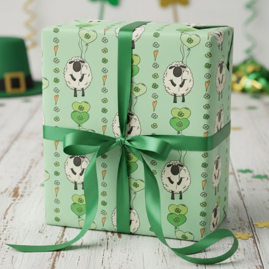 Green St. Patrick’s Day Sheep & Shamrock Balloons Cadeaupapier