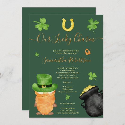 Green St Patrick waterverf baby shower per post Kaart (Voorkant / Achterkant)