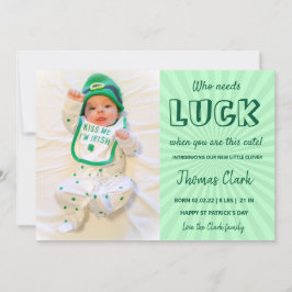 Green St Patrick's Day baby Aankondigingsfoto Feestdagenkaart