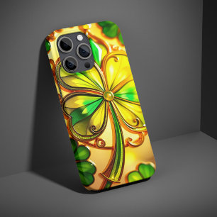 Green St Patricks Day Glas in lood Effect Clover iPhone 15 Pro Case