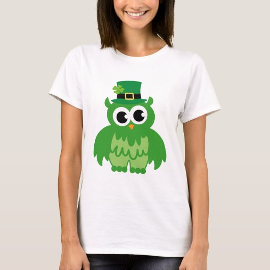 Green St Patricks Day irish owl cartoon tee shirts (Voorkant)