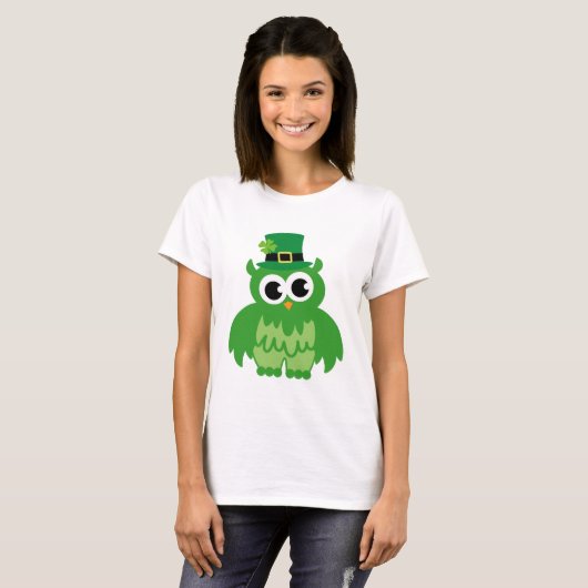 Green St Patricks Day irish owl cartoon tee shirts (Voorkant volledig)