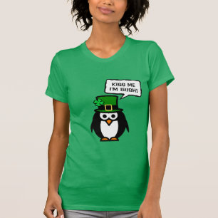 Green St Pattys Day pinguin t shirt voor vrouwen